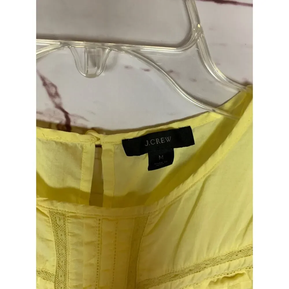 J. Crew Women's M Medium Yellow Lace Puff Short Sleeve Preppy Cotton Top Blouse